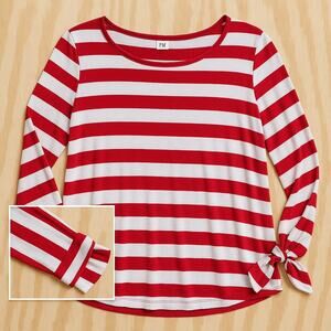Soft Surroundings Women’s Top Size PM Red & White Stripe Tie‎ Sleeve Nautical